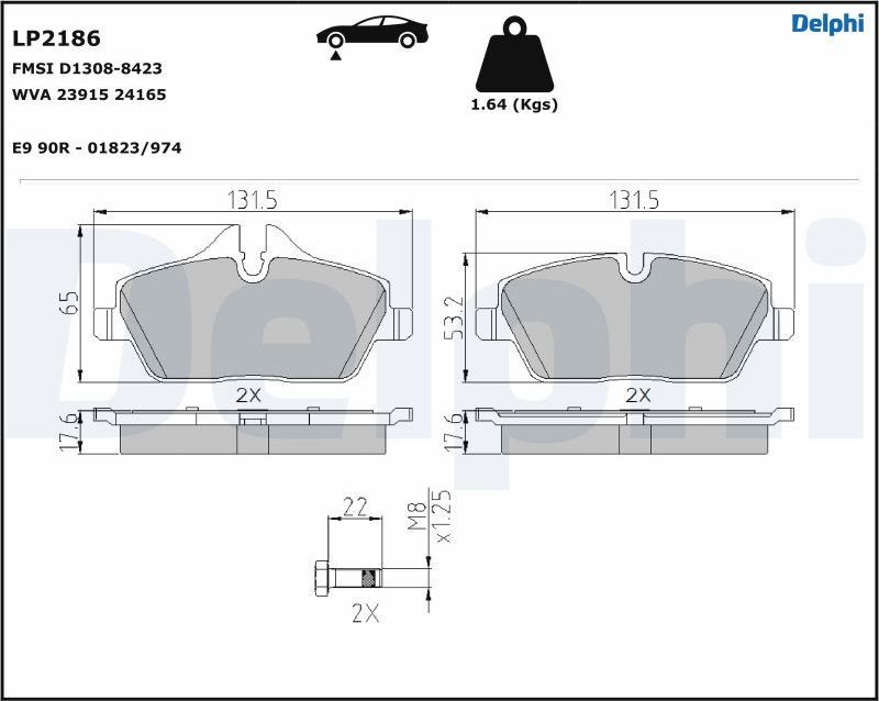 Тормозные колодки Delphi (Low-Metallic). Артикул LP2186