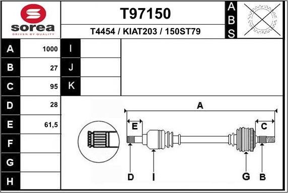 Полуось (привод в сборе, приводной вал) EAI. Артикул T97150
