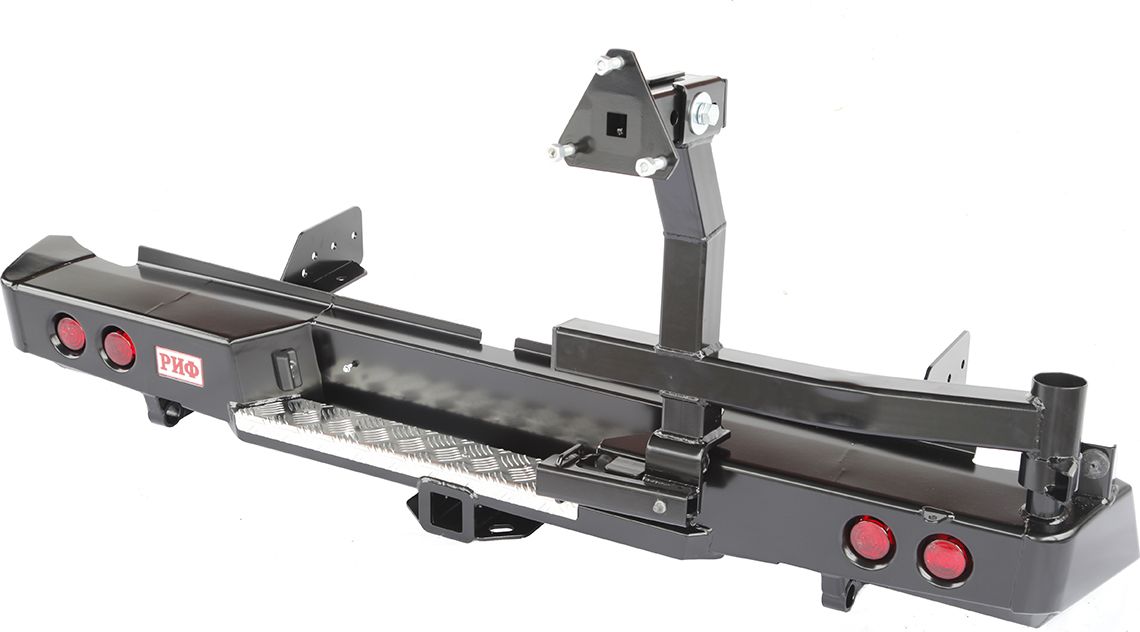 Бампер силовой РИФ задний с квадратом под фаркоп, калиткой и фонарями для Mitsubishi L200 V 2015-2019. Артикул RIFTMQ-20125