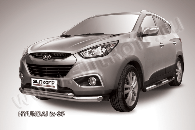 Защита Slitkoff переднего бампера d76/57 двойная для Hyundai ix35 2009-2026. Артикул Hix35-001