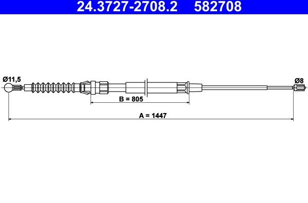 Трос ручника (тросик ручного тормоза) ATE. Артикул 24.3727-2708.2