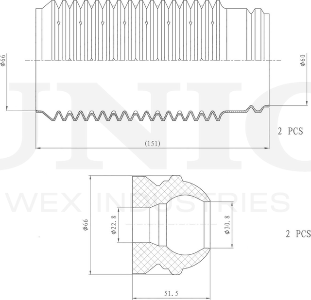 Отбойник и пыльник амортизатора, комплект (Unio). Артикул DUC-50045