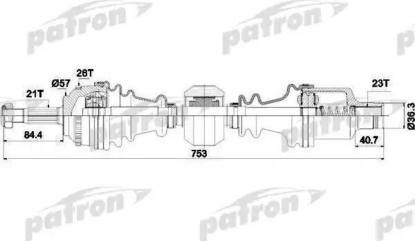 Полуось (привод в сборе, приводной вал) Patron. Артикул PDS1398