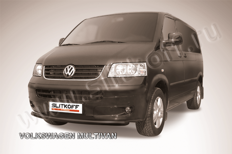 Защита Slitkoff переднего бампера d57 ЧЕРНАЯ матовая для Volkswagen Multivan T5 2003-2009. Артикул VWM004B