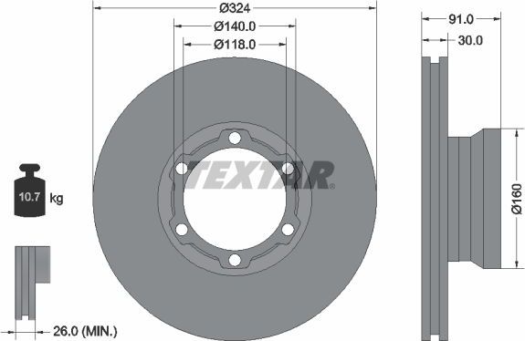 Тормозной диск Textar передний для Mercedes-Benz T2 II 1986-1994. Артикул 93087600