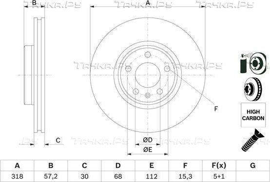 Тормозной диск Bosch передний для Audi A4 V (B9) 2015-2026. Артикул 0 986 479 E49