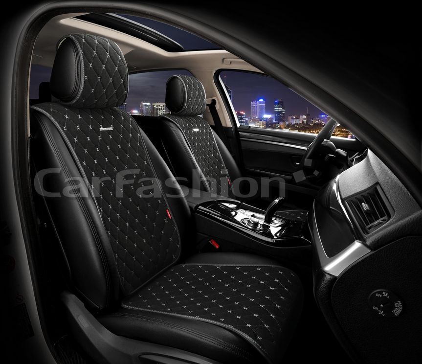 Накидки универсальные CarFashion Bullet Front на передние сидения авто, цвет Черный/Черный/Серый. Артикул 26182