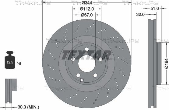 Тормозной диск Textar Pro+ передний для Mercedes-Benz CLS II (C218) 2011-2017. Артикул 92289905