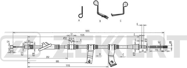 Трос ручника (тросик ручного тормоза) Zekkert. Артикул BZ-1417