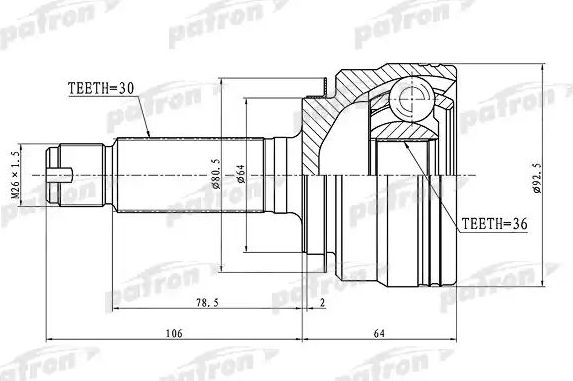 Шрус наружный (граната) Patron передний для Honda Pilot II 2008-2015. Артикул PCV1289