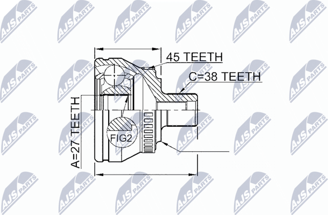 Шрус внутренний (граната) NTY передний для SEAT Exeo 2008-2013. Артикул NPZ-AU-047