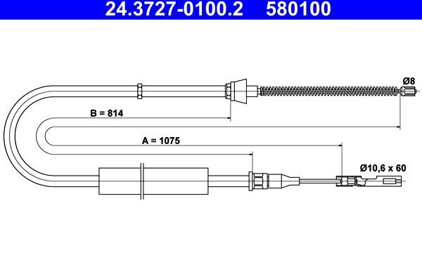 Трос ручника (тросик ручного тормоза) ATE задний правый для Audi A2 2000-2005. Артикул 24.3727-0100.2