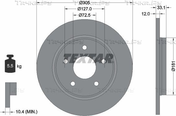 Тормозной диск Textar Pro+ задний для Chrysler Grand Voyager V 2011-2026. Артикул 92181005