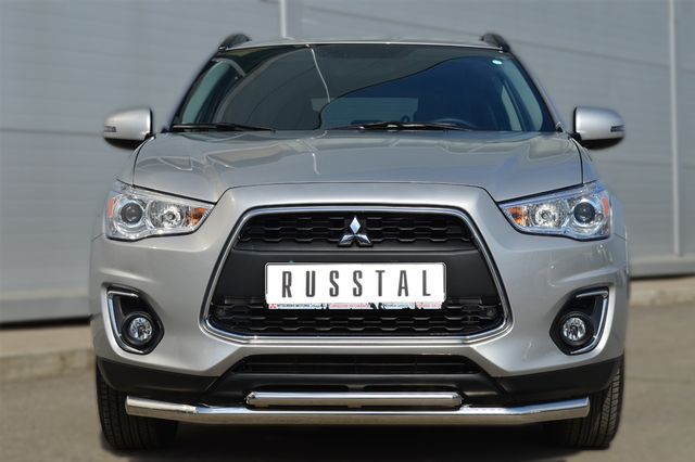 Защита РусCталь переднего бампера d63xd42 (дуга) для Mitsubishi ASX I рестайлинг 2012-2016. Артикул MASZ-001321