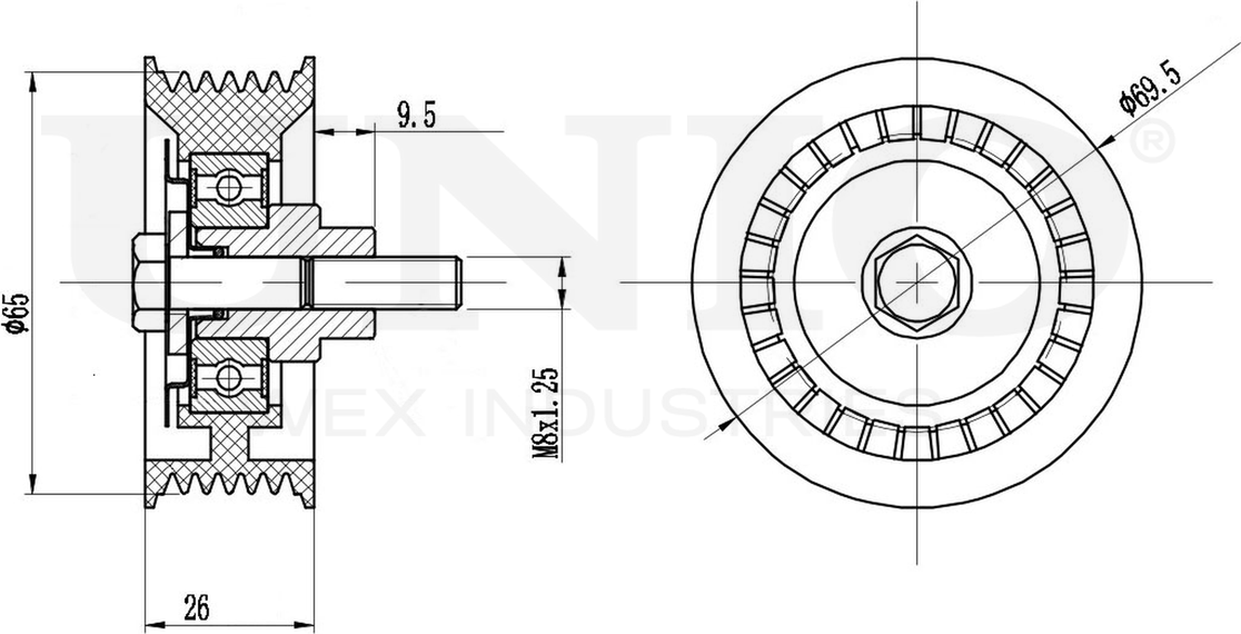 Ролик поликлинового ремня направляющий (Unio). Артикул TNS-10082