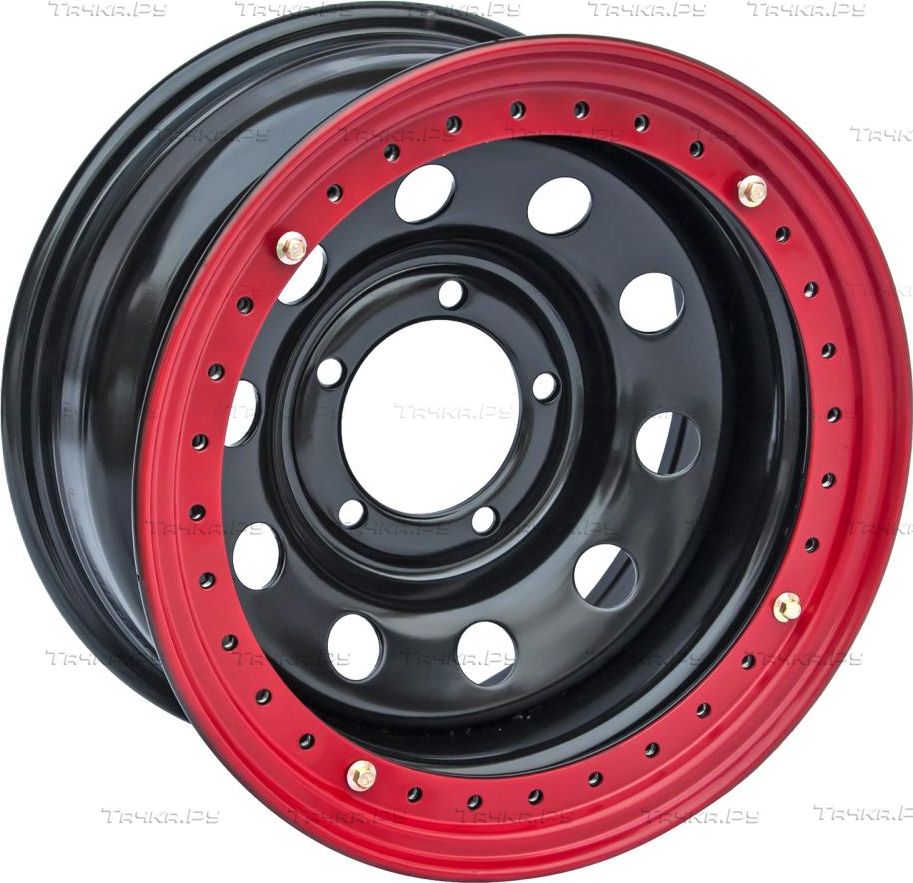 Колёсный диск OFF-ROAD Wheels усиленный стальной черный с бедлоком (красный) 5x139,7 10xR16 d110 ET-44 для Suzuki Grand Vitara II 1997-2005. Артикул 1610-53910BL-44 BD-R