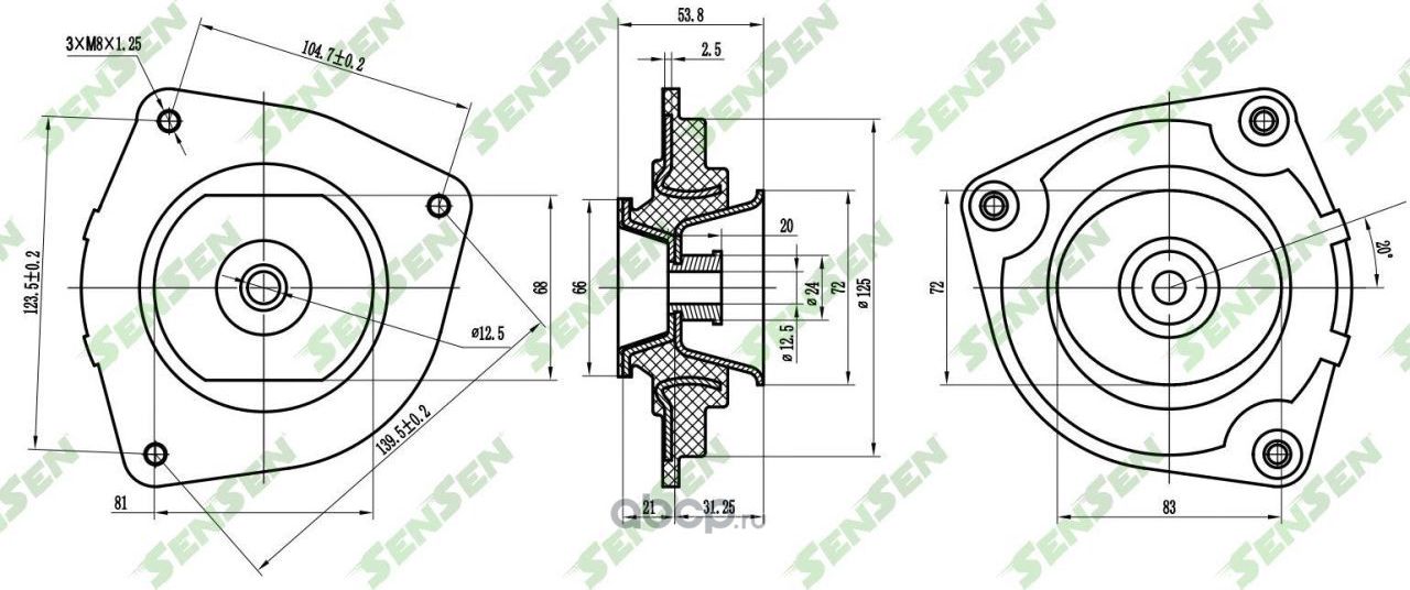 ОПОРА АМОРТИЗАТОРА ПРАВАЯ NISSAN DUALIS JAPAN (J10) 2007- NISSAN QASH (Sensen) Sensen. Артикул M61083