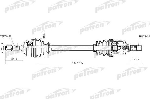 Полуось (привод в сборе, приводной вал) Patron. Артикул PDS0228