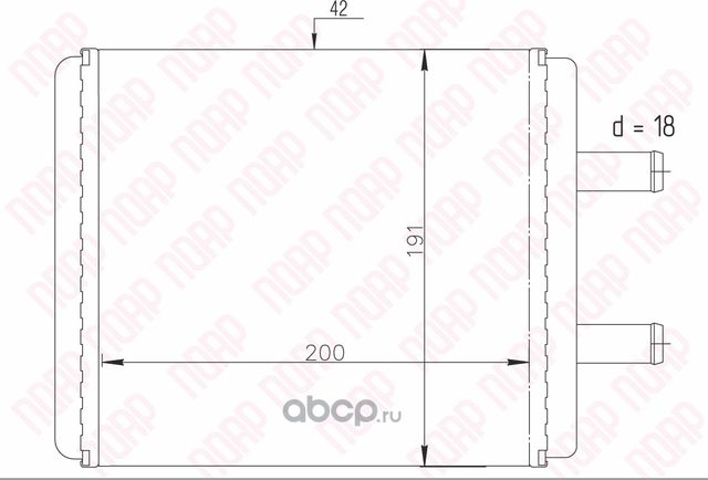 РАДИАТОР ОТОПИТЕЛЯ ЛИАЗ 200х193 с патрубками 18мм. АВТО-РАДИАТОР (Поар). Артикул POAROT320523
