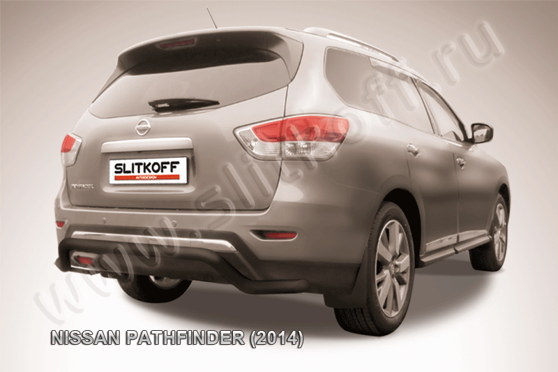 Защита Slitkoff заднего бампера d57 волна ЧЕРНАЯ матовая для Nissan Pathfinder R52 2014-2026. Артикул NIP14-012B
