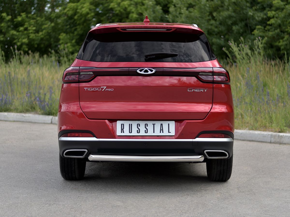 Защита RusStal заднего бампера d63 (дуга) для Chery Tiggo 7 Pro 2020-2026. Артикул CHT7Z-003877