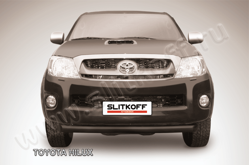 Защита Slitkoff переднего бампера d76 радиусная ЧЕРНАЯ матовая для Toyota Hilux VII 2008-2011. Артикул THL007B