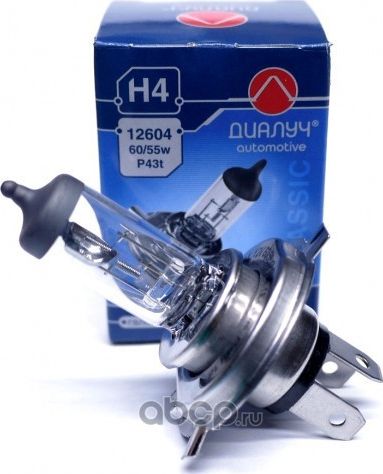 ЛАМПА АВТОМОБ. 12V H4 6055W P43T ГАЛОГ. (Диалуч). Артикул 12604