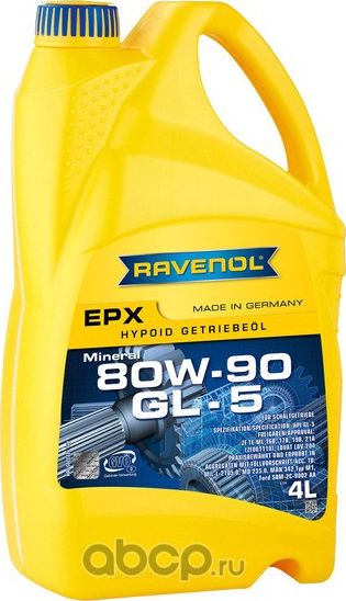 Масло трансмиссионное 80W-90 4л Getriebeoel EPX GL-5 (минеральное) (Ravenol). Артикул 1223205004