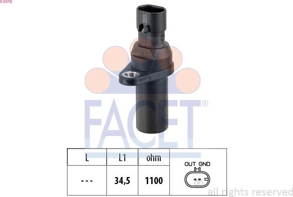 Датчик положения коленвала Facet Made in Italy - OE Equivalent для Fiat Idea 2005-2016. Артикул 9.0378