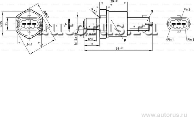 Датчик, давление подачи топлива (Bosch). Артикул 0281002398