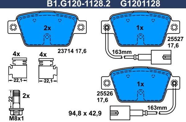 Тормозные колодки Galfer задние для Fiat Multipla I 1999-2010. Артикул B1.G120-1128.2