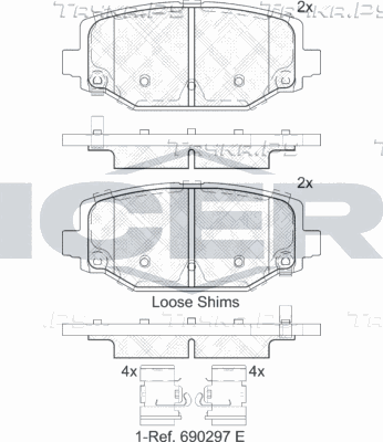 Тормозные колодки Icer задние для Lancia Voyager 2011-2014. Артикул 182053
