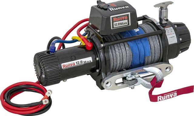 Лебёдка электрическая 12V Runva 12000 lbs 5443 кг (влагозащищенная)комбинированный роспуск, синтетический трос. Артикул EWB12000FSSRMAC