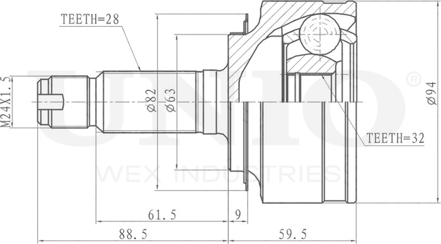 ШРУС наружный (Unio). Артикул CVJ-20274