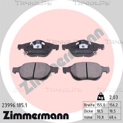 Тормозные колодки Zimmermann. Артикул 23996.185.1