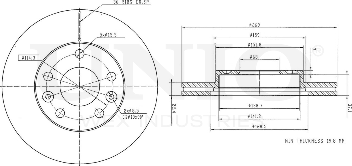 Диск тормозной (Unio). Артикул BRD-20049