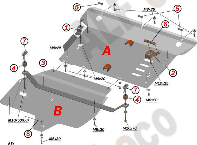 Защита алюминиевая Alfeco для картера и КПП Mercedes-Benz Vito 119 BLUETEC Tourer 4WD 2014-2026. Артикул ALF.36.19 AL4