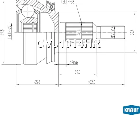 ШРУС наружный (Krauf). Артикул CVJ1014HR