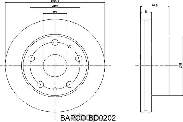 Диск тормозной передний вентилируемый BD0202, (Bapco) Bapco. Артикул BD0202