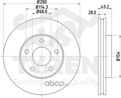 Тормозной диск (Tyren). Артикул TYR1011581