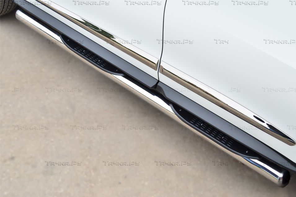 Защита порогов RusStal труба d76 с накладкой (вариант 3) для Infiniti JX 35 2013-2026. Артикул JXT-0014623