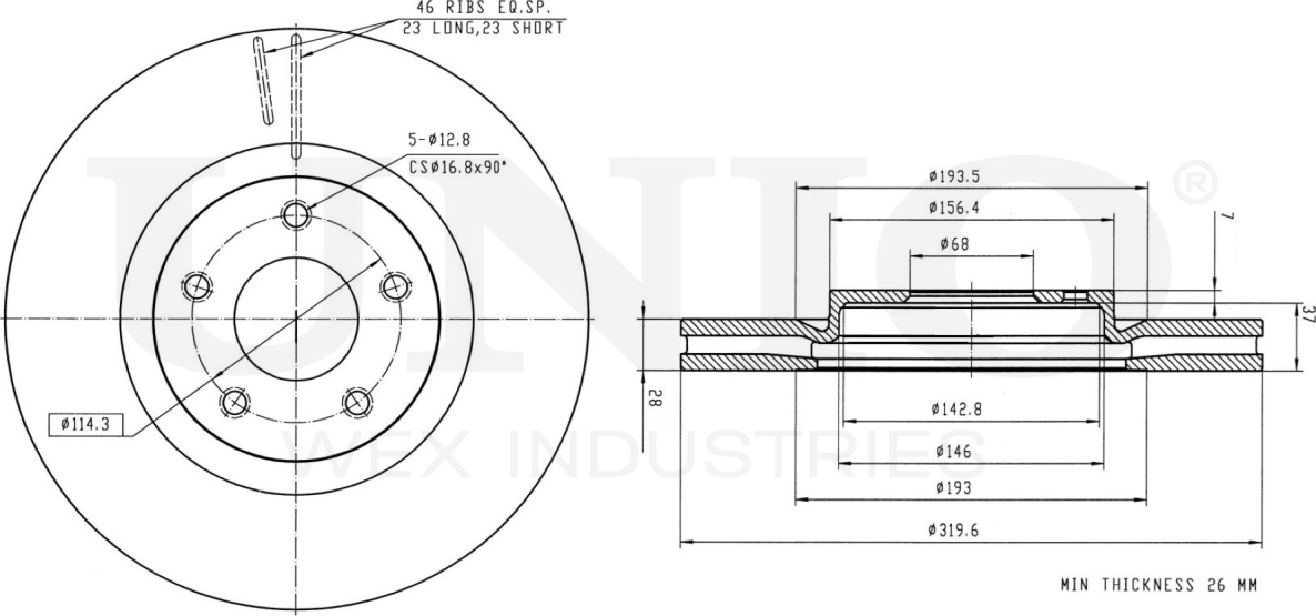 Диск тормозной (Unio). Артикул BRD-20259