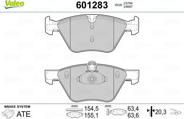 Тормозные колодки Valeo передние для BMW 5 VI (F10/F11/F07) 2009-2017. Артикул 601283