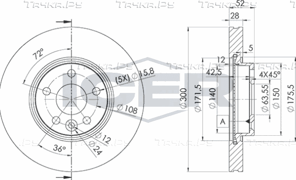 Тормозной диск Icer передний для Ford Mondeo IV 2007-2015. Артикул 78BD6765-2