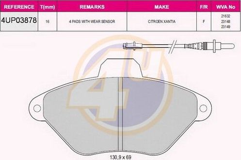 Тормозные колодки 4U. Артикул 4UP03878