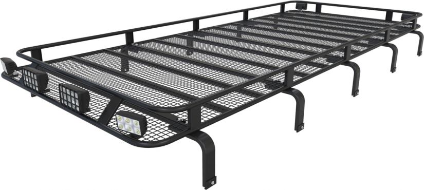 Багажник экспедиционный Podgotoffka 3300х1500х120 с сеткой и креплениями на водостоки для УАЗ Буханка 1990-2015. Артикул PGT-B.74.03