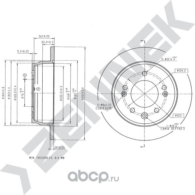 Диск тормозной задний HYUNDAI I30 07-14 IX25 14 (Zennek). Артикул DBD0042