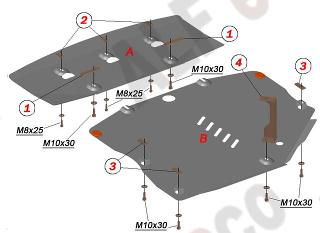 Защита алюминиевая Alfeco для картера и АКПП Mercedes-Benz В-Класс W245 B200 2005-2011. Артикул ALF.36.12al