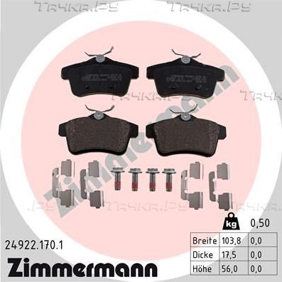 Тормозные колодки Zimmermann задние для Citroen C4 II 2009-2026. Артикул 24922.170.1