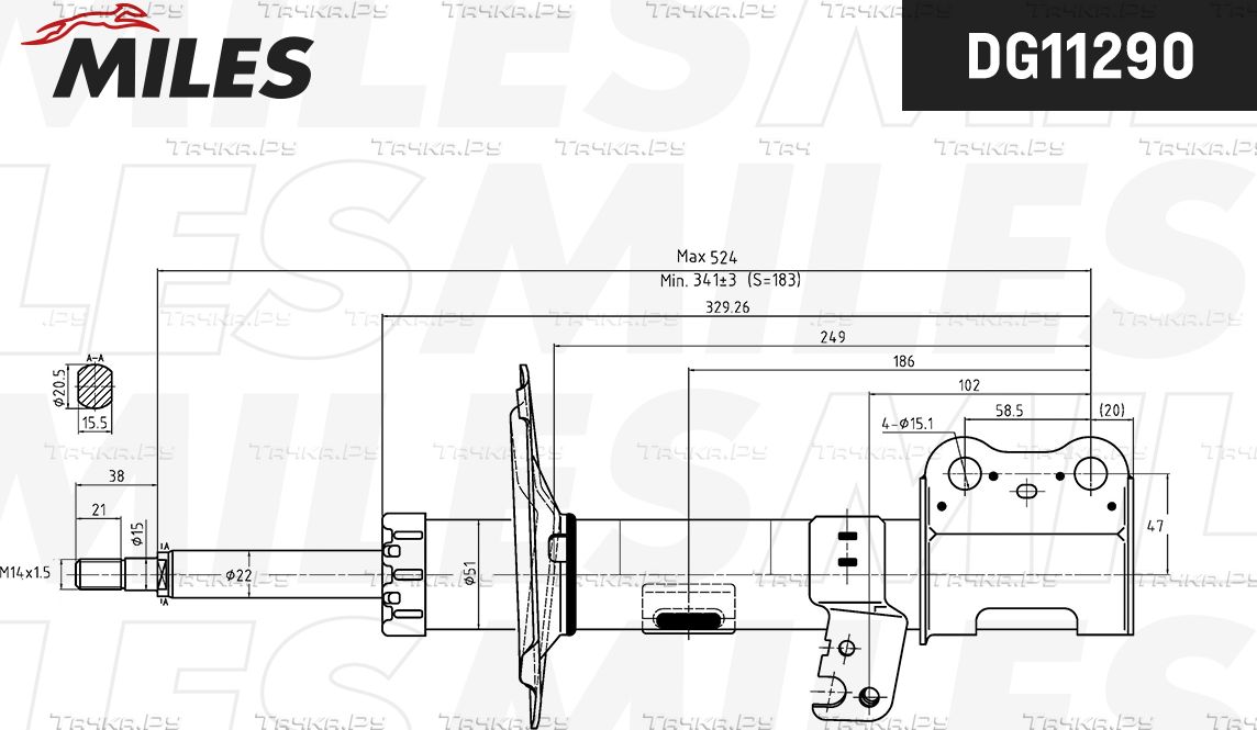 Амортизатор Miles передний левый для Toyota Corolla E120, E130 2001-2008. Артикул DG11290
